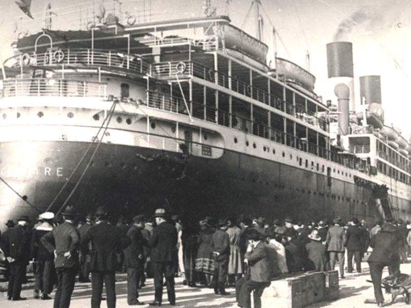 Vintage ship at the port of Genova, 1926